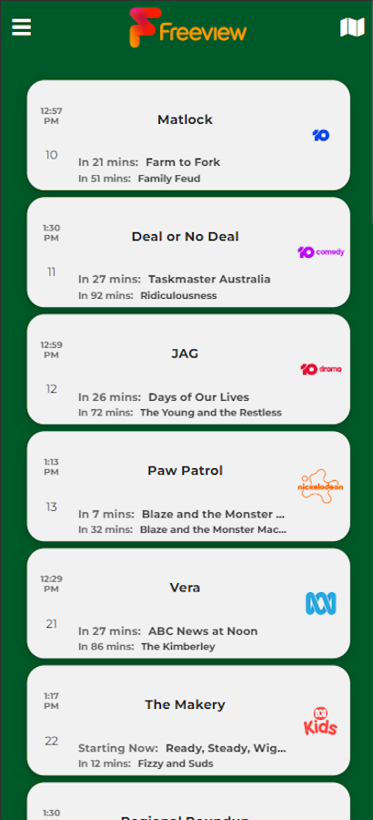 Screenshot of the Australian Freeview PWA